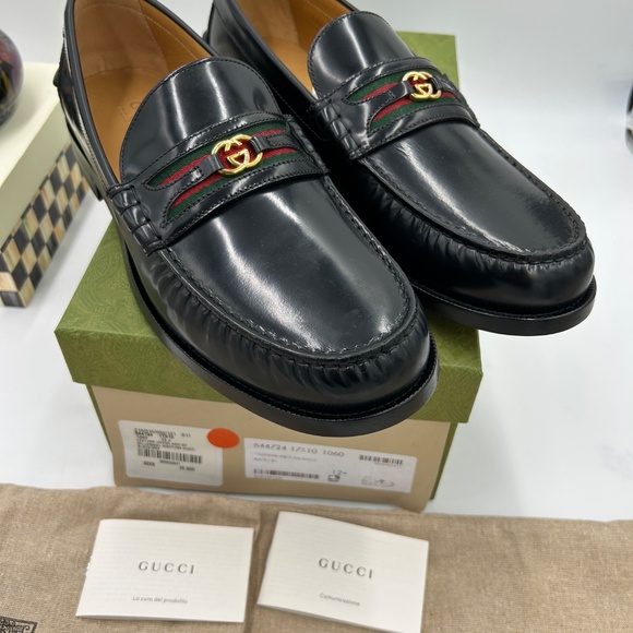 Men’s Gucci KAVEH interlocking G leather loafers size 12.5 made in Italy NWT - Picture 2 of 12